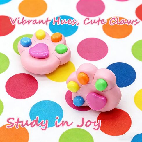 Cute Cat Paw Shaped Highlighter Set, 5 Colors Multi-Pack with Pink Base, Desktop Organizer for Students, Journaling and Note Taking in Saudi Arabia