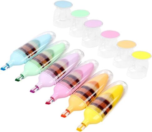 6 Pcs Scented Highlighters Pens,Cute Design Assorted Colors Highlighter Set,Transparent Widen Chisel Tip,Dry-Quickly,No Bleed,Ideal for Office in Saudi Arabia