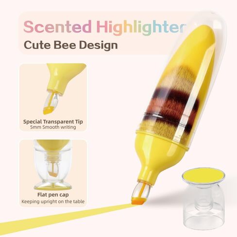 6 Pcs Scented Highlighters Pens,Cute Design Assorted Colors Highlighter Set,Transparent Widen Chisel Tip,Dry-Quickly,No Bleed,Ideal for Office in Saudi Arabia