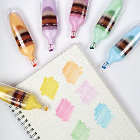 6 Pcs Scented Highlighters Pens,Cute Design Assorted Colors Highlighter Set,Transparent Widen Chisel Tip,Dry-Quickly,No Bleed,Ideal for Office in Saudi Arabia