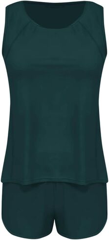 Bathing Suit for Women Blouson Tankini Swimsuits Tummy Control Two Piece Bathing Suits with Sporty Pockets Swim Shorts in Kuwait