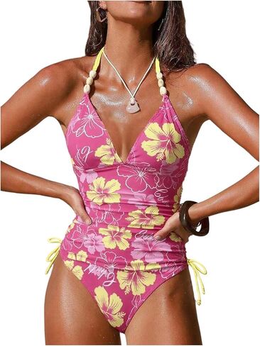 Verdusa Women's 2 Piece Tankini Swimsuits Bikini Sets Floral Beaded Halter Tops with Thong Beachwear in Saudi Arabia