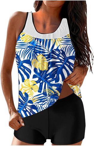 Bikini Swimsuits for Women 2025 Tummy Control Two Piece Tankini Bathing Suit Graphic Swim Tank Top with Boyshorts in Saudi Arabia