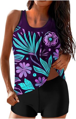 Bikini Swimsuits for Women 2025 Tummy Control Two Piece Tankini Bathing Suit Graphic Swim Tank Top with Boyshorts in Saudi Arabia