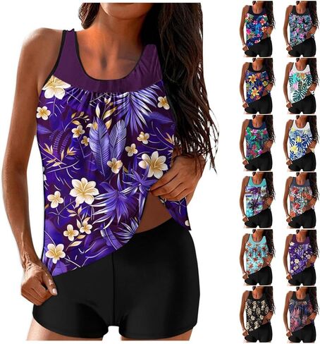 Bikini Swimsuits for Women 2025 Tummy Control Two Piece Tankini Bathing Suit Graphic Swim Tank Top with Boyshorts in Saudi Arabia