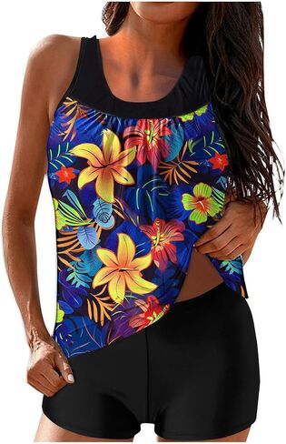 Bikini Swimsuits for Women 2025 Tummy Control Two Piece Tankini Bathing Suit Graphic Swim Tank Top with Boyshorts in Saudi Arabia