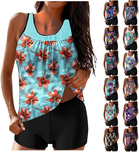 Bikini Swimsuits for Women 2025 Tummy Control Two Piece Tankini Bathing Suit Graphic Swim Tank Top with Boyshorts in Saudi Arabia