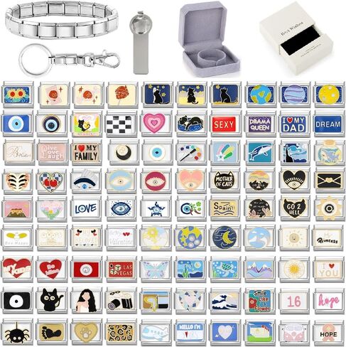 papasgix Custom Italian Charm Bracelet Charms Silver Set 10 Personalized Stainless Steel Charm Brascelets 9mm Assorted Italian Charms Bracelet Links Handmade DIY Jewelry Eye Cat Love in Saudi Arabia