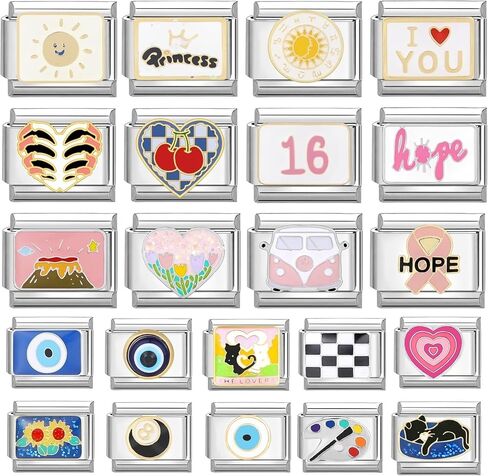papasgix Custom Italian Charm Bracelet Charms Silver Set 10 Personalized Stainless Steel Charm Brascelets 9mm Assorted Italian Charms Bracelet Links Handmade DIY Jewelry Eye Cat Love in Saudi Arabia
