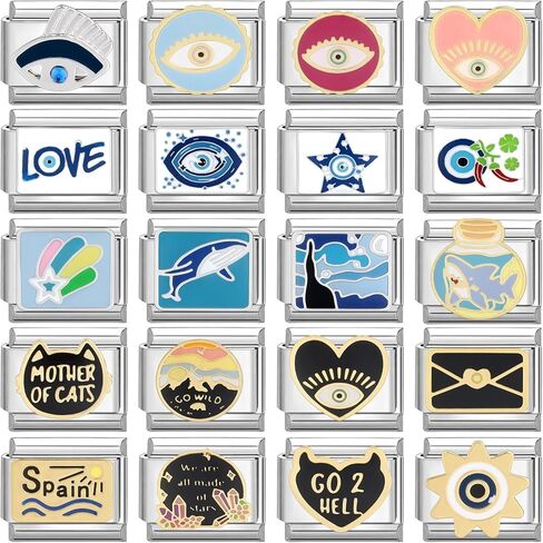 papasgix Custom Italian Charm Bracelet Charms Silver Set 10 Personalized Stainless Steel Charm Brascelets 9mm Assorted Italian Charms Bracelet Links Handmade DIY Jewelry Eye Cat Love in Saudi Arabia