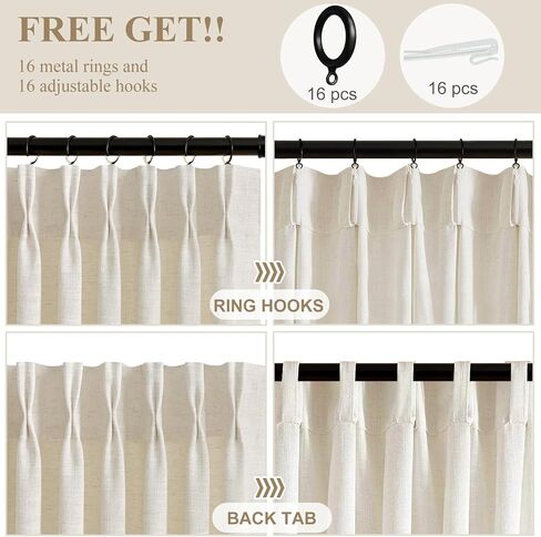 ستائر كتان مطوية بطول 90 بوصة لغرفة المعيشة وغرفة النوم، ستائر مطوية لتصفية الضوء الطبيعي، ستارة نافذة شبه شفافة مدربة بالذاكرة مع خطافات للمزرعة، لوحتان 40 بوصة عرض × 90 بوصة طول in Kuwait