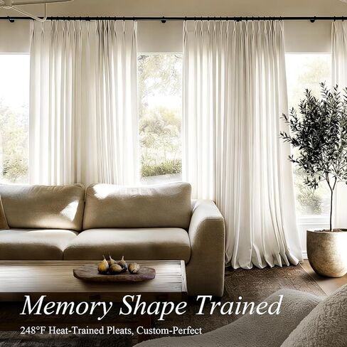 ستائر كتان مطوية بطول 90 بوصة لغرفة المعيشة وغرفة النوم، ستائر مطوية لتصفية الضوء الطبيعي، ستارة نافذة شبه شفافة مدربة بالذاكرة مع خطافات للمزرعة، لوحتان 40 بوصة عرض × 90 بوصة طول in Kuwait