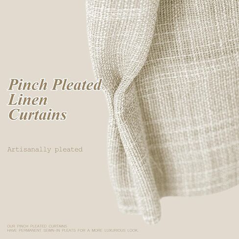 ستائر كتان مطوية بطول 90 بوصة لغرفة المعيشة وغرفة النوم، ستائر مطوية لتصفية الضوء الطبيعي، ستارة نافذة شبه شفافة مدربة بالذاكرة مع خطافات للمزرعة، لوحتان 40 بوصة عرض × 90 بوصة طول in Kuwait