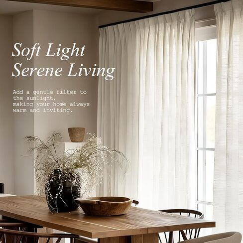 ستائر كتان مطوية بطول 90 بوصة لغرفة المعيشة وغرفة النوم، ستائر مطوية لتصفية الضوء الطبيعي، ستارة نافذة شبه شفافة مدربة بالذاكرة مع خطافات للمزرعة، لوحتان 40 بوصة عرض × 90 بوصة طول in Kuwait