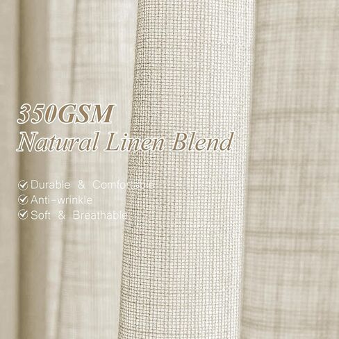 ستائر كتان مطوية بطول 90 بوصة لغرفة المعيشة وغرفة النوم، ستائر مطوية لتصفية الضوء الطبيعي، ستارة نافذة شبه شفافة مدربة بالذاكرة مع خطافات للمزرعة، لوحتان 40 بوصة عرض × 90 بوصة طول in Kuwait