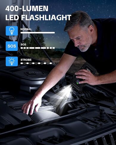 5000 أمبير مع ضاغط هواء، بطارية سيارة محمولة مع منفاخ إطارات 150 رطل لكل بوصة مربعة لما يصل إلى 10.0 لتر من الغاز ومحركات ديزل 8.0 لتر، معزز شاحن بطارية صندوق القفز 12 فولت (برتقالي) in Kuwait