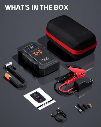 5000 أمبير مع ضاغط هواء، بطارية سيارة محمولة مع منفاخ إطارات 150 رطل لكل بوصة مربعة لما يصل إلى 10.0 لتر من الغاز ومحركات ديزل 8.0 لتر، معزز شاحن بطارية صندوق القفز 12 فولت (برتقالي) in Kuwait