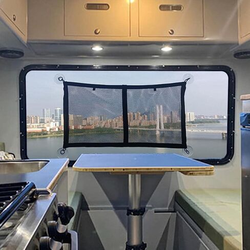 Car Storage Pocket Net Universal Storage Nylon Net Car Luggage Pocket Car Windows Mesh Net with Suction Cup for Bottles, Groceries (Large-1pcs) in Kuwait