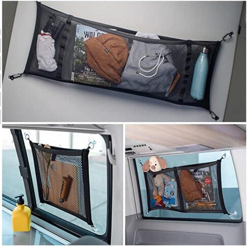 Car Storage Pocket Net Universal Storage Nylon Net Car Luggage Pocket Car Windows Mesh Net with Suction Cup for Bottles, Groceries (Large-1pcs) in Kuwait