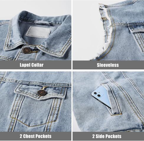 Denim Vest Jacket for Men Fashion Stretchy Trucker Sleeveless Jean Outerwear in Saudi Arabia