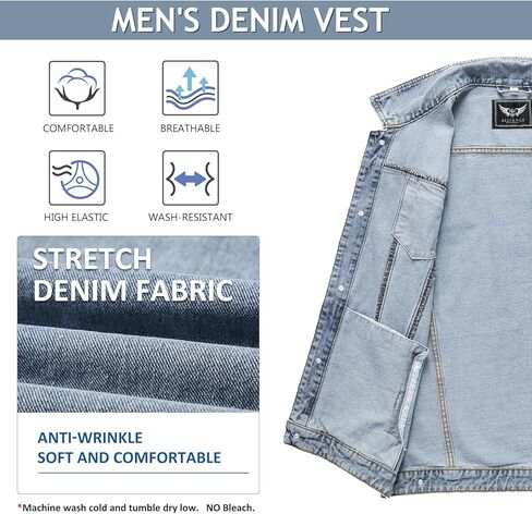 Denim Vest Jacket for Men Fashion Stretchy Trucker Sleeveless Jean Outerwear in Saudi Arabia