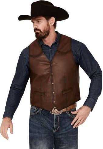 Scully Mens Distressed Yoke Brown Leather Leather Vest in Saudi Arabia