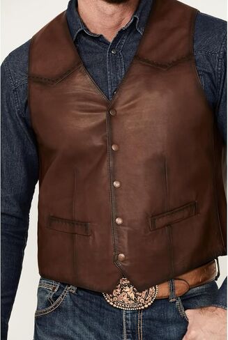Scully Mens Distressed Yoke Brown Leather Leather Vest in Saudi Arabia