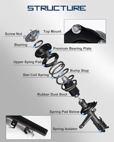 4PCS Front & Rear Struts Shock Assembly Fit For Nissan Rogue 2014-2017, Fit For Rogue Sport 2017-2020 Rear Shock Absorbers Suspension Kit w/Coil Spring Replacement 13661 13662 437328 in Kuwait