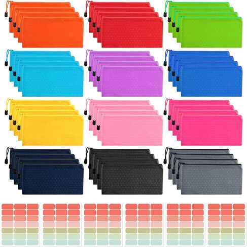48pcs Zipper Pencil Pouch Pencil Bags 12 Colors Waterproof Pencils Bag Small Organizing Bags for Organizing Storage Office Supplies Bills Cosmetics Travel Accessories in Saudi Arabia