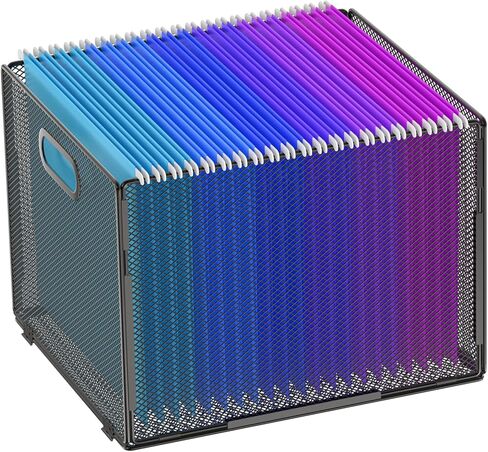 منظم الملفات المعلقة، منظم مجلد الملفات، قفص شبكي للتعليق مع مقبض، صندوق تخزين صندوق الملفات، سلة ملفات لحجم الحروف في المكتب والمنزل، أسود in Kuwait