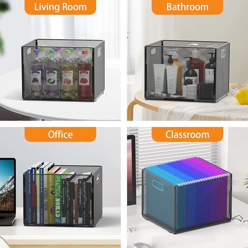 منظم الملفات المعلقة، منظم مجلد الملفات، قفص شبكي للتعليق مع مقبض، صندوق تخزين صندوق الملفات، سلة ملفات لحجم الحروف في المكتب والمنزل، أسود in Kuwait