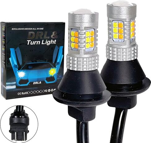 3157 Error Free Dual Color Switchback DRL LED Turn Signal Light Bulbs No Hyper Flash Built-in Resistors All in One, White/Amber Yellow, Pack of 2 in Kuwait