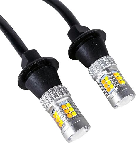 3157 مصابيح إضاءة مزدوجة اللون خالية من الأخطاء DRL LED لإشارة الانعطاف بدون فلاش فائق ومقاومات مدمجة الكل في واحد، أبيض/أصفر كهرماني، حزمة من 2 in Kuwait