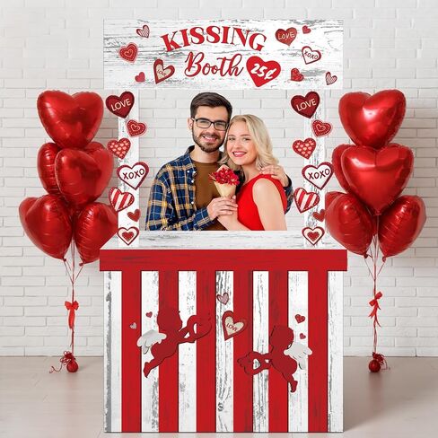 Valentines Kissing Booth 58.27 x 33.86 Inches Love Cardboard Cutout Lifesize Photo Prop Heart Kissing Booth Standup Decorative Sign for Valentines Party Wedding Outdoor Decor in Saudi Arabia