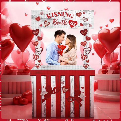 Valentines Kissing Booth 58.27 x 33.86 Inches Love Cardboard Cutout Lifesize Photo Prop Heart Kissing Booth Standup Decorative Sign for Valentines Party Wedding Outdoor Decor in Saudi Arabia