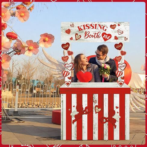 Valentines Kissing Booth 58.27 x 33.86 Inches Love Cardboard Cutout Lifesize Photo Prop Heart Kissing Booth Standup Decorative Sign for Valentines Party Wedding Outdoor Decor in Saudi Arabia