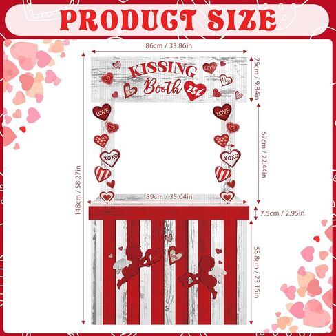 Valentines Kissing Booth 58.27 x 33.86 Inches Love Cardboard Cutout Lifesize Photo Prop Heart Kissing Booth Standup Decorative Sign for Valentines Party Wedding Outdoor Decor in Saudi Arabia