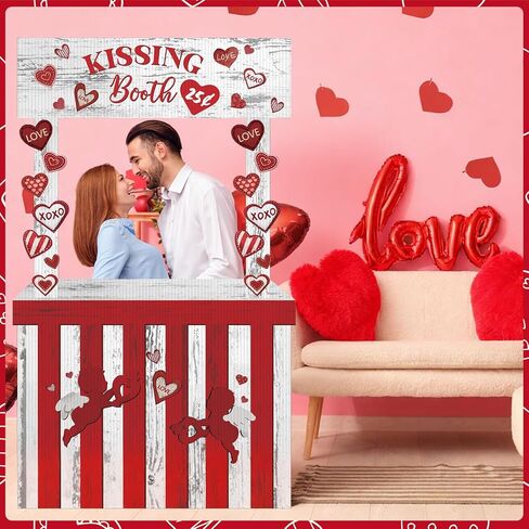 Valentines Kissing Booth 58.27 x 33.86 Inches Love Cardboard Cutout Lifesize Photo Prop Heart Kissing Booth Standup Decorative Sign for Valentines Party Wedding Outdoor Decor in Saudi Arabia