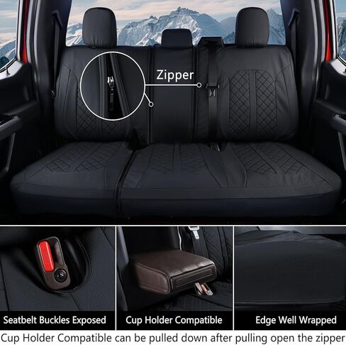أغطية مقاعد Truckiipa الأمامية Ford F150، أغطية مقاعد جلدية مقاومة للماء مناسبة لـ 2015-2026 Ford F150 SuperCrew، 2017-2026 F250 F350 F450 Super Duty Crew Cab، زوج أمامي، أزرق وأسود in Kuwait