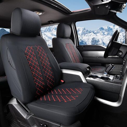 أغطية مقاعد Truckiipa الأمامية Ford F150، أغطية مقاعد جلدية مقاومة للماء مناسبة لـ 2015-2026 Ford F150 SuperCrew، 2017-2026 F250 F350 F450 Super Duty Crew Cab، زوج أمامي، أزرق وأسود in Kuwait