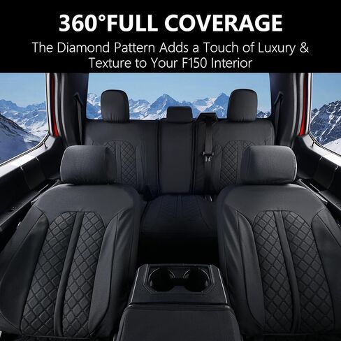 أغطية مقاعد Truckiipa الأمامية Ford F150، أغطية مقاعد جلدية مقاومة للماء مناسبة لـ 2015-2026 Ford F150 SuperCrew، 2017-2026 F250 F350 F450 Super Duty Crew Cab، زوج أمامي، أزرق وأسود in Kuwait