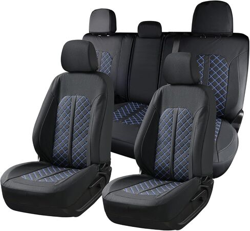 أغطية مقاعد Truckiipa الأمامية Ford F150، أغطية مقاعد جلدية مقاومة للماء مناسبة لـ 2015-2026 Ford F150 SuperCrew، 2017-2026 F250 F350 F450 Super Duty Crew Cab، زوج أمامي، أزرق وأسود in Kuwait