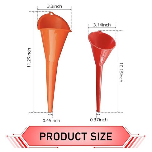 2 PCS Long Neck Oil Funnels, 2 Sizes Hand-Free Filler Funnel, Wide Mouth Spill Saver Fueling Tool with Hanging Hole, Universal Water Engine Oil Lube Fuel Filling Tool for Car Motorcycle (Red) in Kuwait