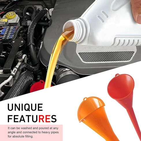 2 PCS Long Neck Oil Funnels, 2 Sizes Hand-Free Filler Funnel, Wide Mouth Spill Saver Fueling Tool with Hanging Hole, Universal Water Engine Oil Lube Fuel Filling Tool for Car Motorcycle (Red) in Kuwait