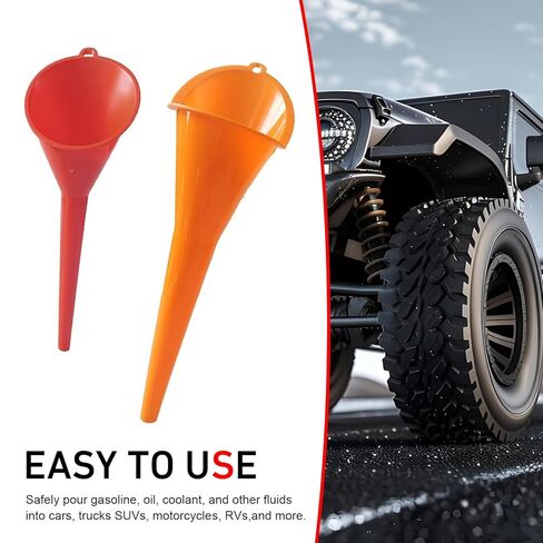 2 PCS Long Neck Oil Funnels, 2 Sizes Hand-Free Filler Funnel, Wide Mouth Spill Saver Fueling Tool with Hanging Hole, Universal Water Engine Oil Lube Fuel Filling Tool for Car Motorcycle (Red) in Kuwait