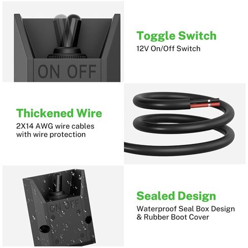 FIRMERST 12V 30A IP67 مفتاح تبديل مقاوم للماء، مثبت على السطح محمي، سلك مسبق 14AWG، أضواء المقطورة/قارب/دراجة نارية LED in Kuwait