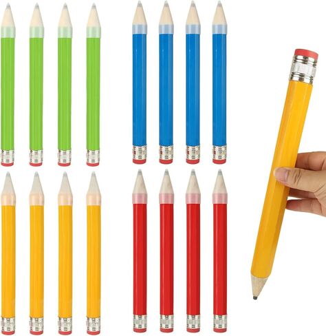 16 Pcs Wooden Jumbo Pencils, 13 Inch Funny Large Novelty Pencil, Wood Cool Giant Pencil, Big Novelty Pencils for Home School Office Halloween Christmas Party Prop Gift Decor, 4 Colors in Saudi Arabia