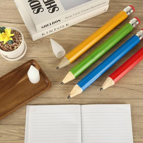 16 Pcs Wooden Jumbo Pencils, 13 Inch Funny Large Novelty Pencil, Wood Cool Giant Pencil, Big Novelty Pencils for Home School Office Halloween Christmas Party Prop Gift Decor, 4 Colors in Saudi Arabia
