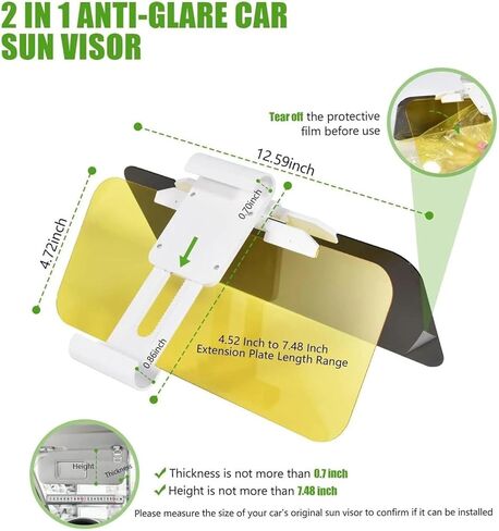 2 Pack Sun Visor Extender for Car Anti-Glare Reflect Light Sun Visor Anti-Ultraviolet Car Visor Extender Sun Blocker Day and Night Dual-Use for Safe Driving in Saudi Arabia