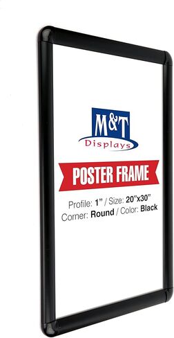 Snap Poster Frame 20x30 Inch Black 1" Aluminum Profile Front Loading Wall Mounting Photo Picture Document Sign Holder Round Corner Anti Glare Cover in Saudi Arabia